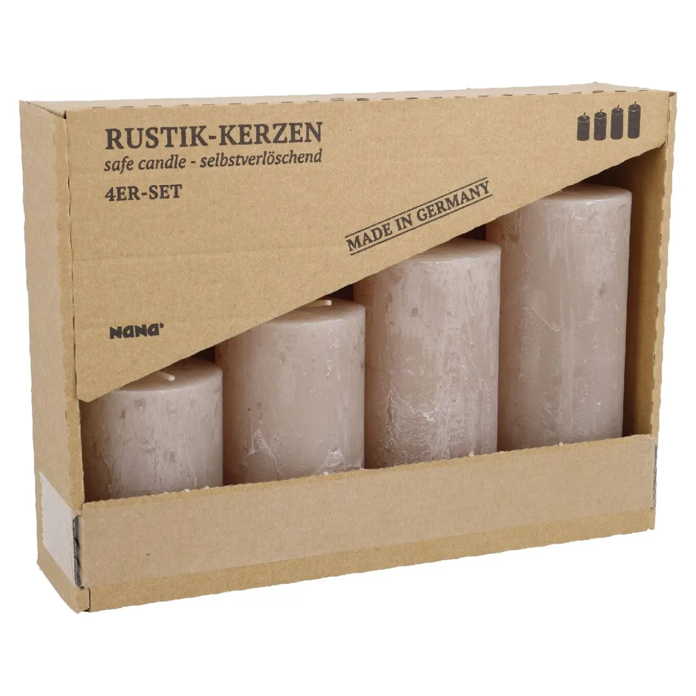 4er Set Kerze Rustik, Gestuft, Sand