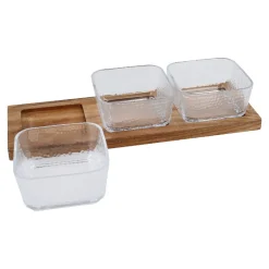 Glasschalen-Trio Auf Holztablett, Klar/natur