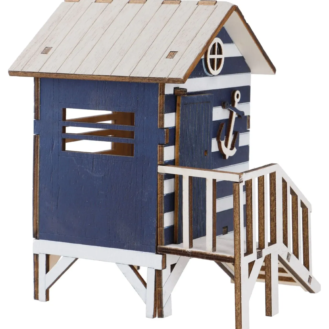 Holz-Strandhaus, Blau, 16 Cm