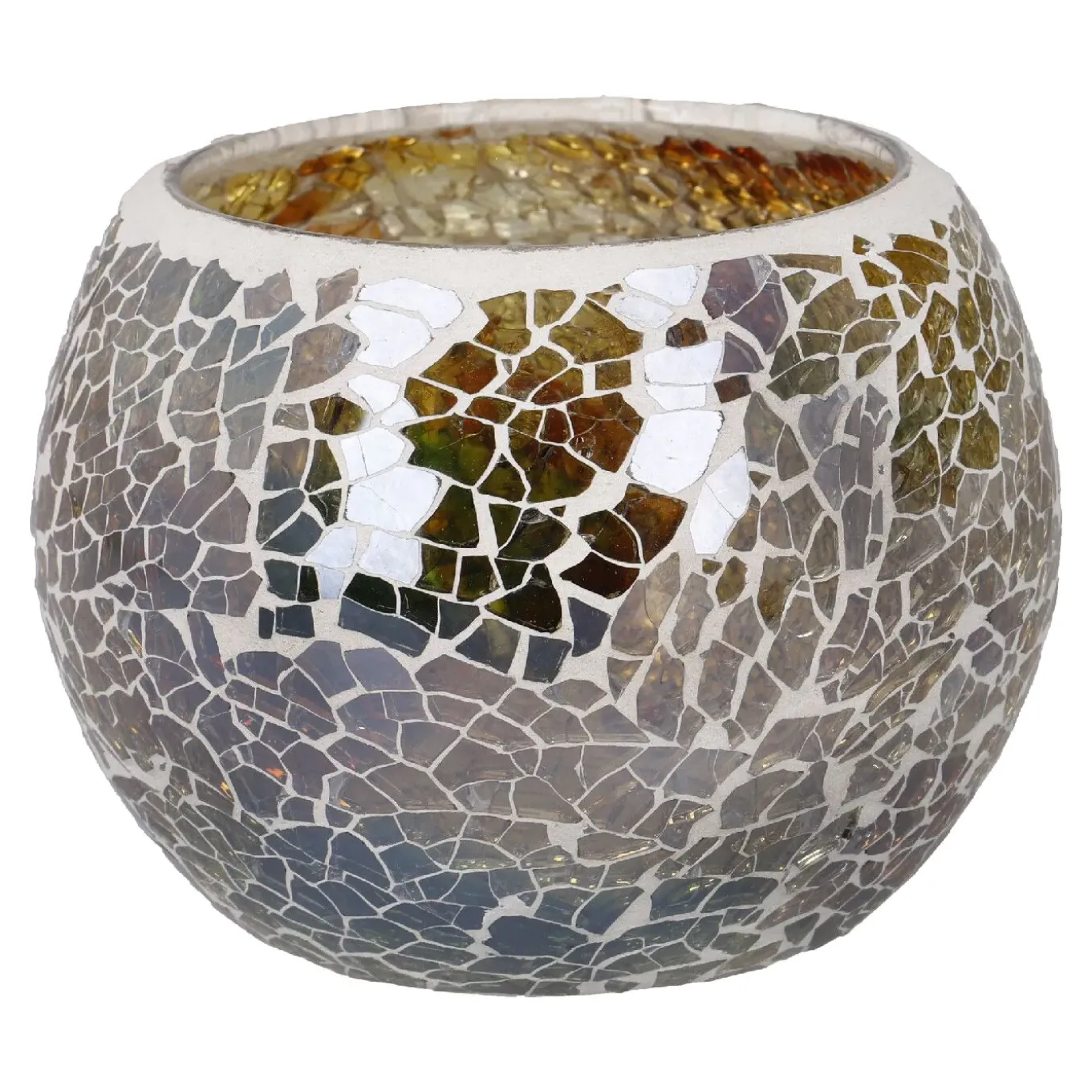 Kugel-Windlicht Mosaik, Bernstein/silber/grün, 10 X 8 Cm