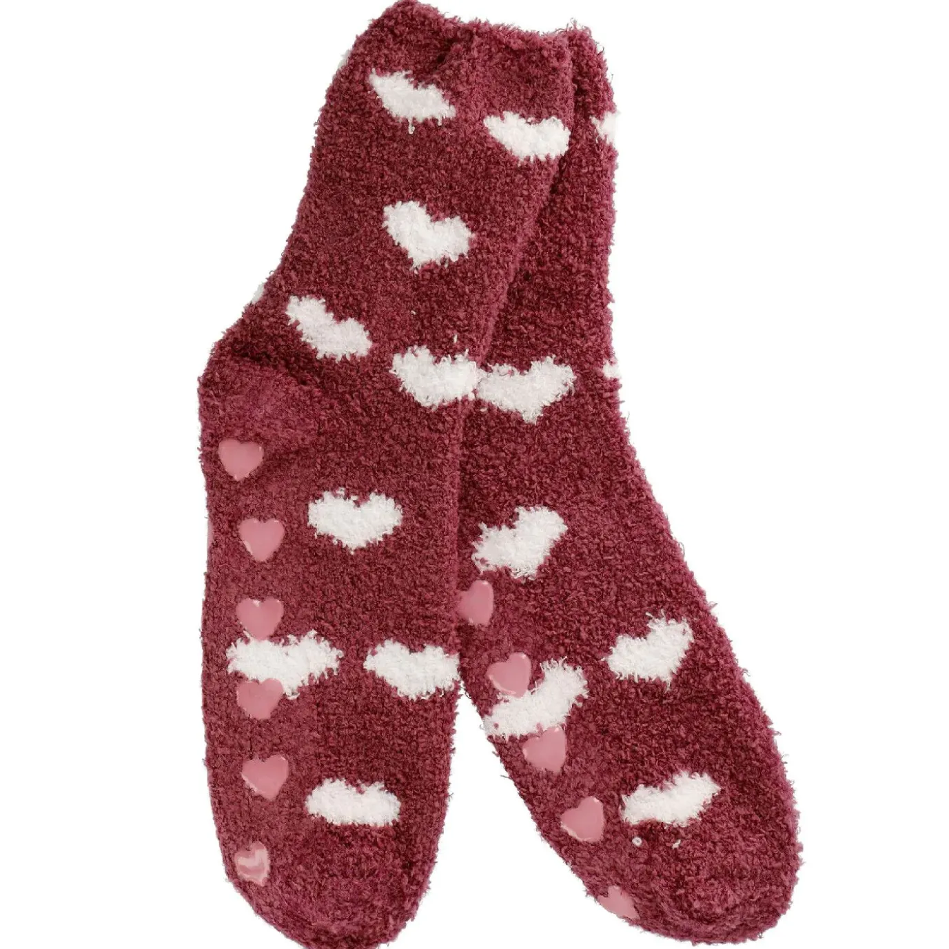 Kuschelsocken Anti-Rutsch, Herzen/bordeaux