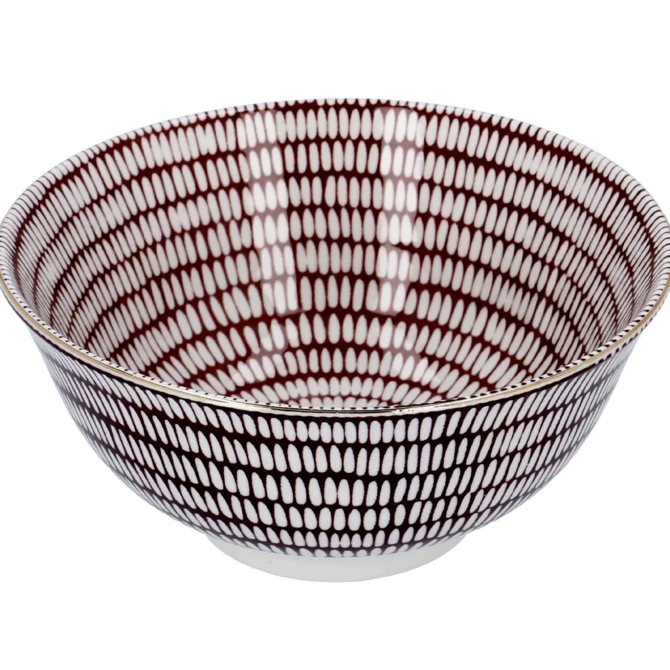 Schale China, Groß, Bordeaux/weiß, Stäbchen/Kreis