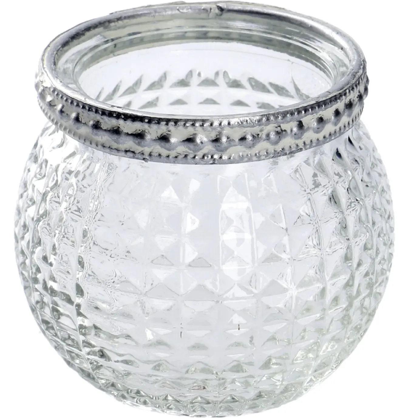 Windlicht Saira, Metallrand/silber, Klar/Karo, 5 Cm