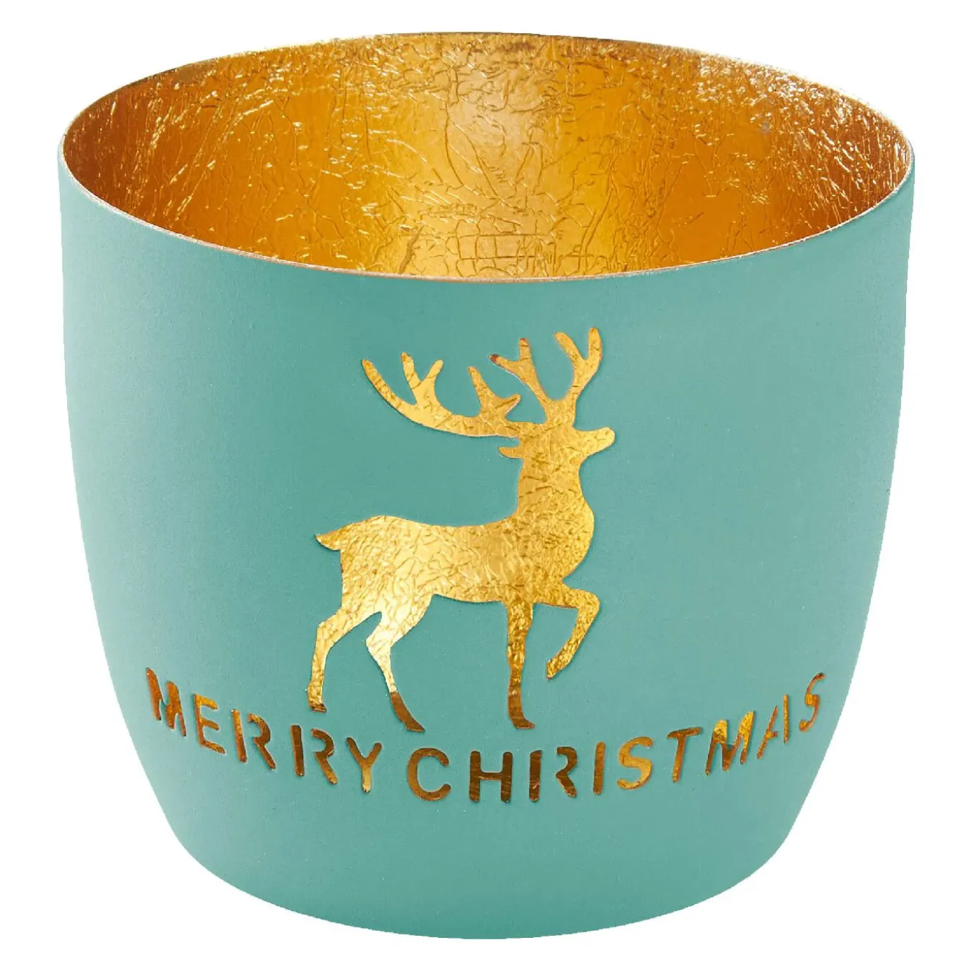 Windlicht Spruch/Xmas, Hirsch/türkis, 10 X 8.5 Cm