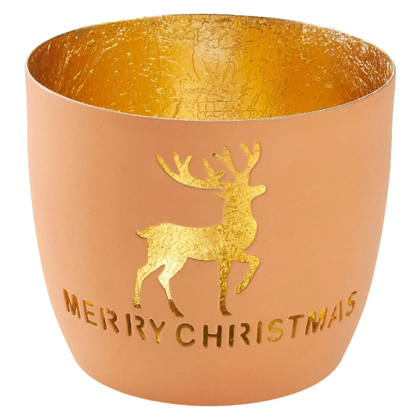 Windlicht Spruch/Xmas, Hirsch/orange, 10 X 8.5 Cm